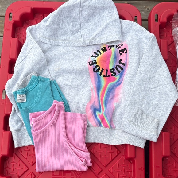 Justice Other - Bundle!! Justice Gray Hoodie with Rainbow Graphic w/ 2 Layering Tanks!